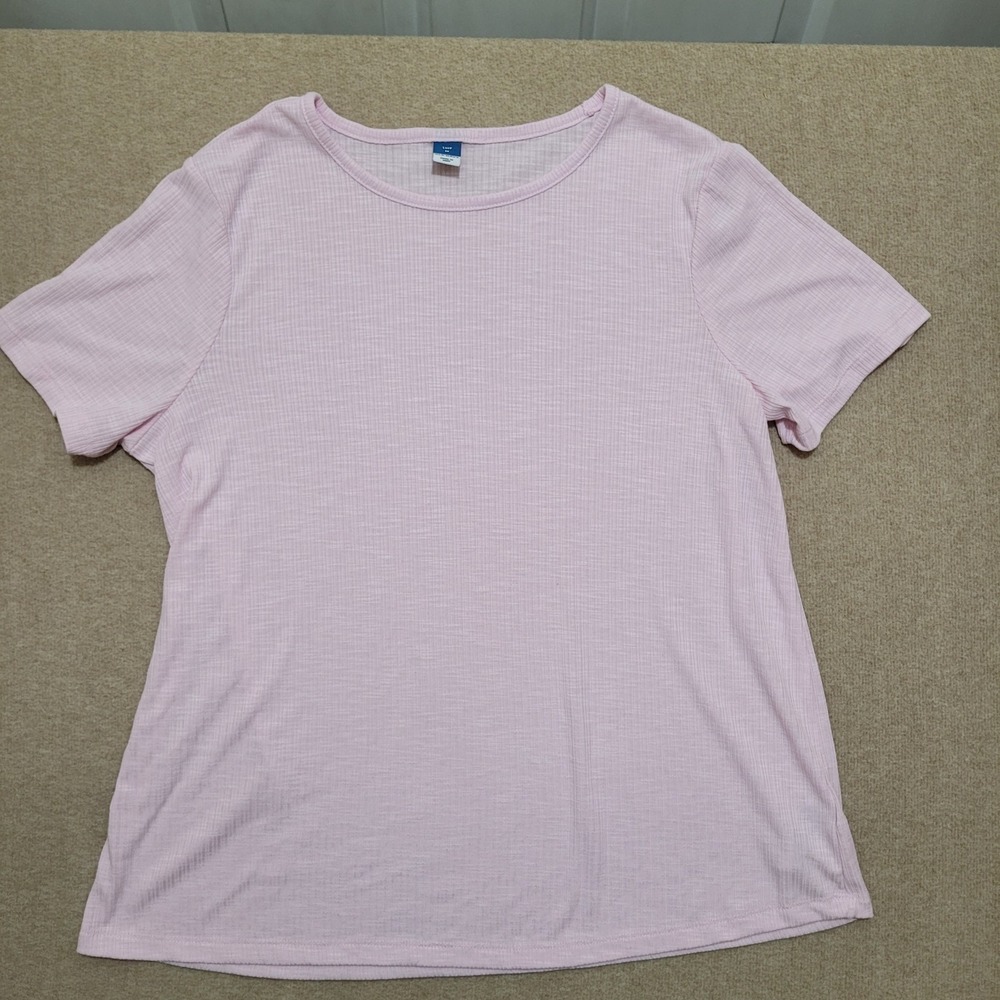 Old Navy Shirt Pink Ribbed Short Sleeve Top Luxe Women Size M Stretch Top